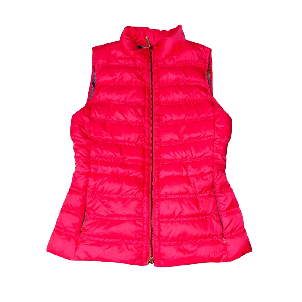 Lilly Pulitzer Womens Neon Pink Quilted Peplum Puffer Vest Floral‎ Lining Small